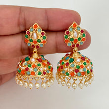 Gold Plated Jadau Jhumka/Stone Jhumka/Light weight Jhumka Earrings/Indian Jewelry/Pakistani/Punjabi/Indian/Indian wedding