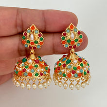 Gold Plated Jadau Jhumka/Stone Jhumka/Light weight Jhumka Earrings/Indian Jewelry/Pakistani/Punjabi/Indian/Indian wedding