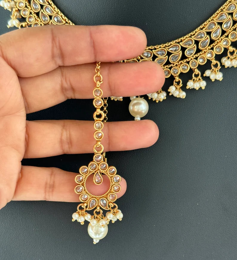 Gold Polki Kundan necklace/South Indian Jewelry/Temple Jewelry/Guttapusalu Necklace/Wedding necklace/Bridal necklace/Indian necklace
