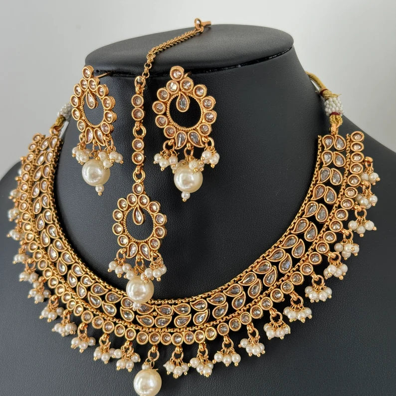 Gold Polki Kundan necklace/South Indian Jewelry/Temple Jewelry/Guttapusalu Necklace/Wedding necklace/Bridal necklace/Indian necklace