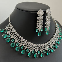 Emerald Green Silver CZ Diamond necklace/CZ Stones Necklace Set/Elegant/Unique Jewelry/Indian/Pakistani/Bollywood/Indian Wedding/Bridal