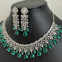 Emerald Green Silver CZ Diamond necklace/CZ Stones Necklace Set/Elegant/Unique Jewelry/Indian/Pakistani/Bollywood/Indian Wedding/Bridal