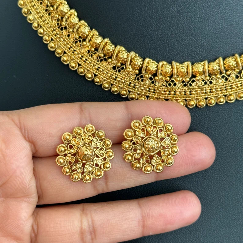 Antique Gold Necklace/South Indian Jewelry/Temple Jewelry/Guttapusalu Necklace/Wedding necklace/Bridal necklace/Indian necklace