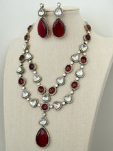 Ruby Victorian Sabyasachi inspired uncut polki Kundan Teardrop Pendant Necklace,Indian Bridal Jewelry,Bollywood Sabyasachi Necklace