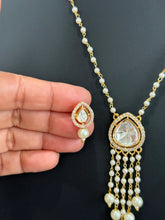 Pearl uncut polki Kundan Delicate Long Pendant Mala Necklace/Gold Long necklace/Mala/Indian wedding, Pearl necklace Bollywood Gift for her