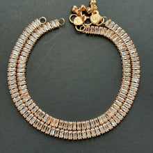 CZ diamond Rose Gold Silver Anklet Pair, Payal, Jhanjran, Panjeb,Indian Traditional Anklets,Indian Jewelry,Pakistani Jewelry