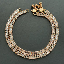 CZ diamond Rose Gold Silver Anklet Pair, Payal, Jhanjran, Panjeb,Indian Traditional Anklets,Indian Jewelry,Pakistani Jewelry
