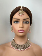 Pink Antique Polki Kundan Necklace set, Pink Indian necklace,Antique Dull Gold necklace, Indian,Pakistani Jewelry,Indian Wedding,Bridal set