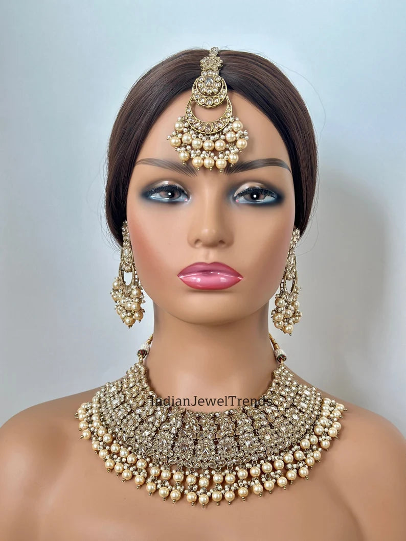 Bridal Antique Polki Kundan necklace set/Statement necklace Set/Indian Jewelry/Pakistani Jewelry set/Wedding necklace/Bridal necklace/Indian