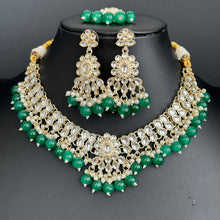 Green Pearl Kundan Necklace, Kundan jewelry, Indian Pakistani Wedding Jewelry
