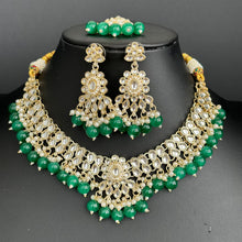Green Pearl Kundan Necklace, Kundan jewelry, Indian Pakistani Wedding Jewelry