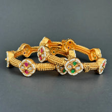 Set of 2 RubyGreen openable Gold Bangles/ Indian Pearl Bangles/Pakistani jewelry/Rajwadi bangles Ruby Green Kada Indian Wedding jewelry