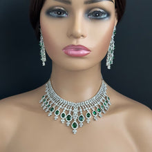 Emerald Cz Diamond necklace/American Diamond/CZ Stones Necklace Set/Elegant/Unique Jewelry/Indian/Pakistani/Bollywood/Indian Wedding/Bridal