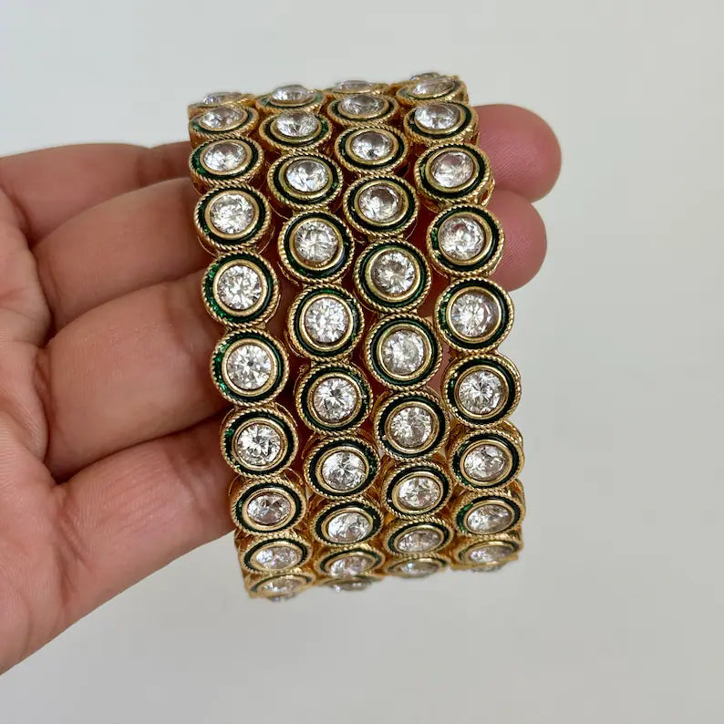 Gold plated Polki kundan bangles 4pcs /Kundan Bangles/Meenakari bangles\Bridal Bangle/Indian Wedding/Pakistani/Punjabi