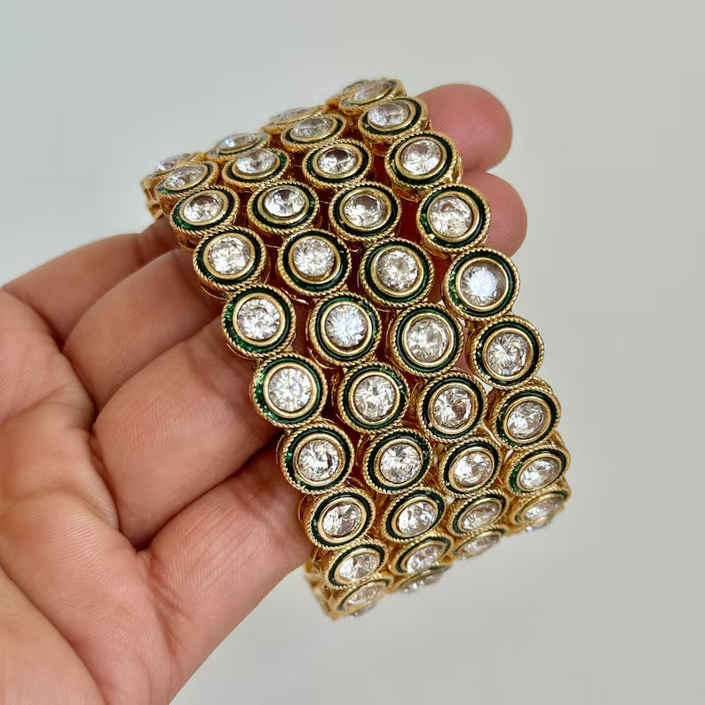 Gold plated Polki kundan bangles 4pcs /Kundan Bangles/Meenakari bangles\Bridal Bangle/Indian Wedding/Pakistani/Punjabi