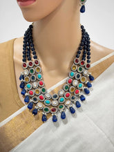 Sapphire Premium Quality uncut Polki Kundan Navratan Necklace/Indian Long Necklace/Statement Long Necklace/Semi Precious Necklace/Rani Haar