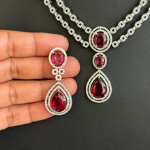 Ruby CZ diamond bridal Necklace , American Diamond wedding necklace, Cz jewelry, Indian, Pakistani, Punjabi wedding jewelry, prom necklace