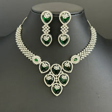 Emerald CZ diamond bridal necklace, American Diamond wedding necklace, Cz jewelry, Indian, Pakistani, Punjabi wedding jewelry