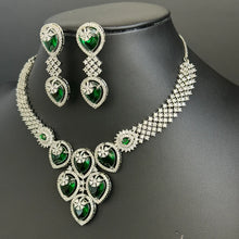 Emerald CZ diamond bridal necklace, American Diamond wedding necklace, Cz jewelry, Indian, Pakistani, Punjabi wedding jewelry