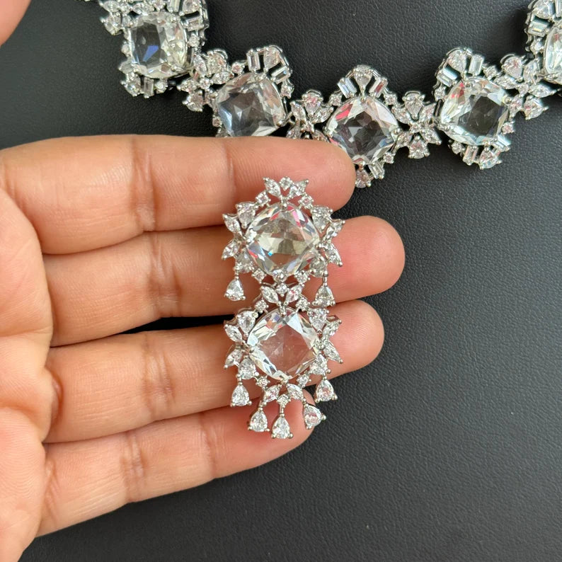 White silver American Diamond necklace/Delicate CZ Stones Necklace/Elegant/Unique Jewelry/Indian/Pakistani/Bollywood/Indian Wedding/Bridal