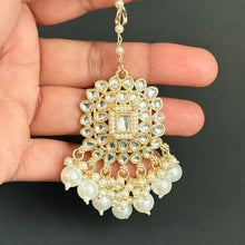 Pearl kundan Tikka Earring Set- Indian Bridal Maang Tikka, Teeka, Tika Pearl Jewelry For Women - Bollywood Bridesmaid Gift
