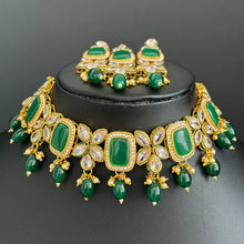 Green Monalisa Stone Kundan Choker set/Statement Choker Set/Indian Jewelry/Pakistani Jewelry set/Weddings/Bridal necklace/Indian necklace