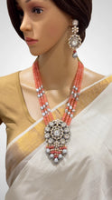 Peachy Pink Premium Quality Victorian Polki Kundan Necklace/Indian Long Necklace/Statement Long/Traditional Long Mala/Semi Precious Necklace