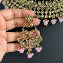 Pink Bridal Antique Polki necklace set, Bridal Jewelry, Indian Pakistani wedding Jewelry, Polki bridal necklace, Indian Necklace