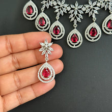 Ruby Red CZ diamond Bridal Necklace Jewelry, Prom Jewelry, Mother of the Bride Teardrop Crystal Necklace, Bridesmaid, Graduation gift