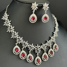 Ruby Red CZ diamond Bridal Necklace Jewelry, Prom Jewelry, Mother of the Bride Teardrop Crystal Necklace, Bridesmaid, Graduation gift