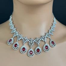 Ruby Red CZ diamond Bridal Necklace Jewelry, Prom Jewelry, Mother of the Bride Teardrop Crystal Necklace, Bridesmaid, Graduation gift