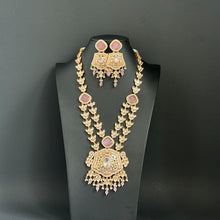 Pink Premium gold plated Kundan silver foil Mala Necklace/Long Necklace/Indian Jewelry/Pendent Set/Rani haar/Bridal Necklace/Indian Wedding