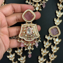 Pink Premium gold plated Kundan silver foil Mala Necklace/Long Necklace/Indian Jewelry/Pendent Set/Rani haar/Bridal Necklace/Indian Wedding