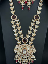 Ruby Premium gold plated Kundan silver foil Mala Necklace/Long Necklace/Indian Jewelry/Pendent Set/Rani haar/Bridal Necklace/Indian Wedding