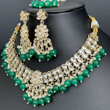 Green Pearl Kundan Necklace, Kundan jewelry, Indian Pakistani Wedding Jewelry