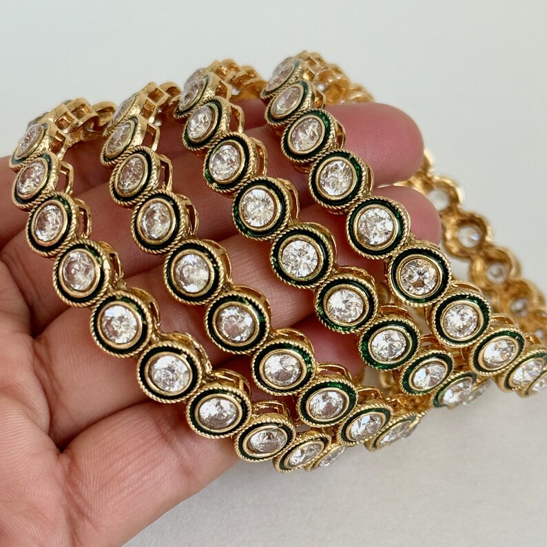 Gold plated Polki kundan bangles 4pcs /Kundan Bangles/Meenakari bangles\Bridal Bangle/Indian Wedding/Pakistani/Punjabi