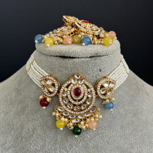 Multi Kundan Necklace Set, Pearl Kundan Choker, Bollywood Jewelry, Indian Pakistani jewelry for wedding