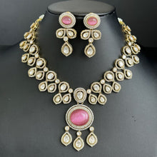 Pink Victorian moissanite polki Necklace,Sabyasachi Necklace, Statement Necklace,Semi Precious Necklace,Designer necklace, Indian wedding