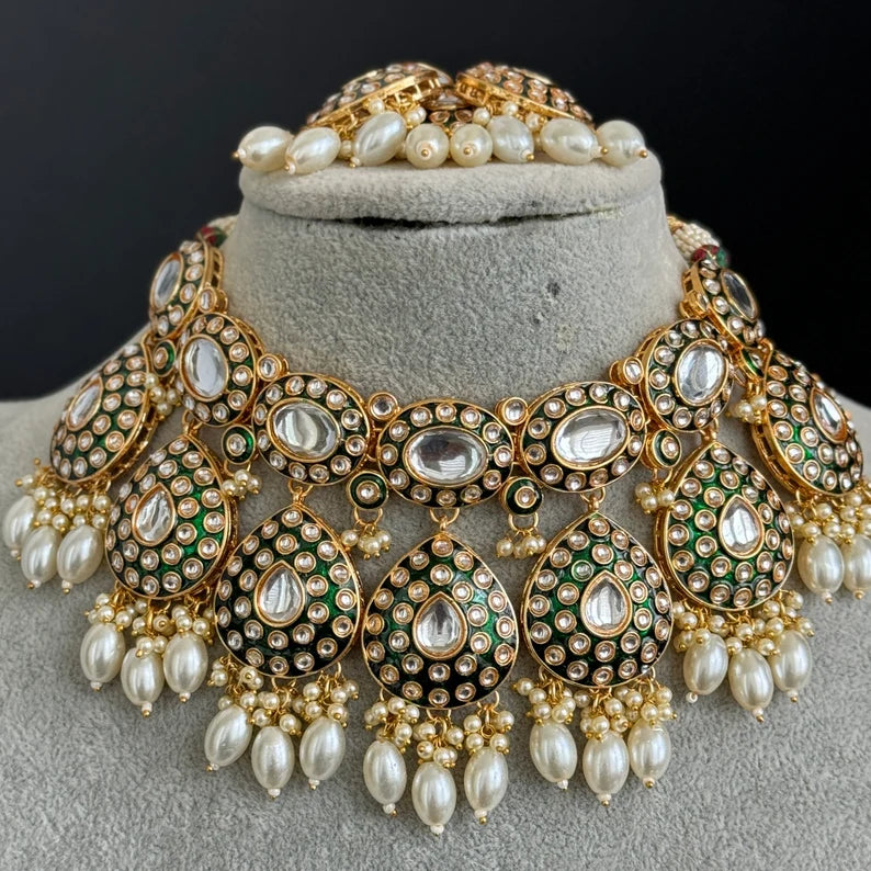 White Bridal Kundan Pearl Necklace Set/ Kundan Choker/ Bollywood Jewelry/ Indian jewelry/ Pakistani/ punjabi necklace/bridal /indian wedding