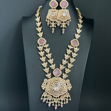 Pink Premium gold plated Kundan silver foil Mala Necklace/Long Necklace/Indian Jewelry/Pendent Set/Rani haar/Bridal Necklace/Indian Wedding