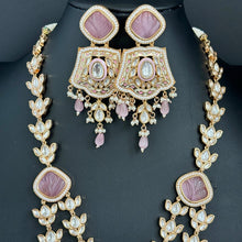 Pink Premium gold plated Kundan silver foil Mala Necklace/Long Necklace/Indian Jewelry/Pendent Set/Rani haar/Bridal Necklace/Indian Wedding