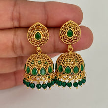 Gold Plated Polki Earrings/Polki Jhumka/Indian Earrings/pearl Earrings/Pakistani Earrings/Punjabi Earrings/Long chandelier/Wedding/Bridal