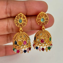 Gold Plated Polki Earrings/Polki Jhumka/Indian Earrings/pearl Earrings/Pakistani Earrings/Punjabi Earrings/Long chandelier/Wedding/Bridal