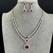 Ruby CZ diamond necklace, American Diamond wedding necklace, Cz jewelry, Indian, Pakistani, Punjabi wedding jewelry, Bridal necklace
