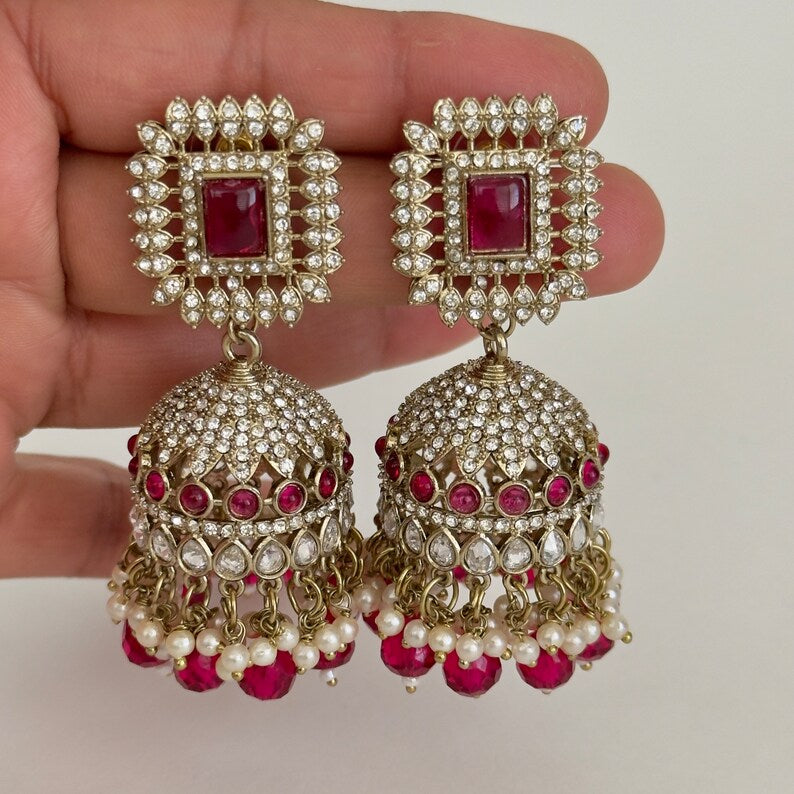 Antique Polki kundan Jhumka/stone Jhumka/Indian Jewelry/Pakistani Jewelry/Punjabi Jewelry/Statement earrings/Bridal earring/Indian wedding