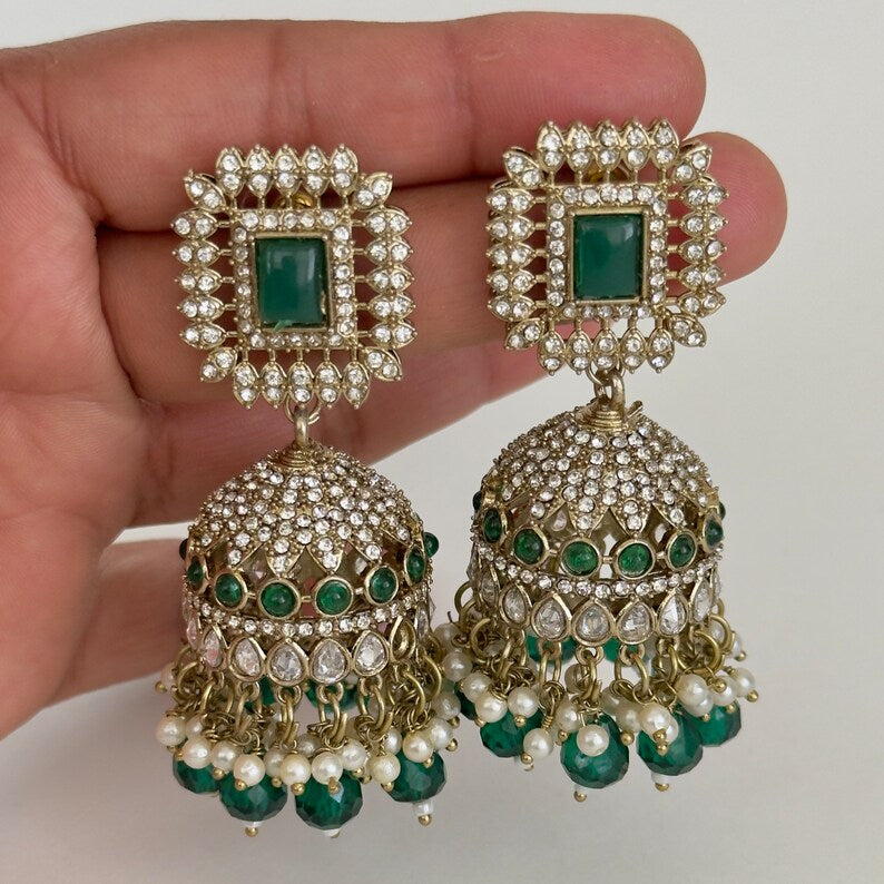 Antique Polki kundan Jhumka/stone Jhumka/Indian Jewelry/Pakistani Jewelry/Punjabi Jewelry/Statement earrings/Bridal earring/Indian wedding