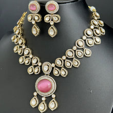 Pink Victorian moissanite polki Necklace,Sabyasachi Necklace, Statement Necklace,Semi Precious Necklace,Designer necklace, Indian wedding