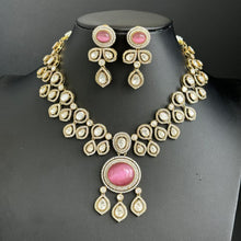 Pink Victorian moissanite polki Necklace,Sabyasachi Necklace, Statement Necklace,Semi Precious Necklace,Designer necklace, Indian wedding