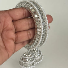 Bollywood Style Silver Mirror Pearl Bangles Set/Punjabi Mirror chuda bangles set/Bridal bangles/Statement/Indian Wedding /Chuda Set