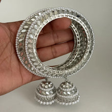 Bollywood Style Silver Mirror Pearl Bangles Set/Punjabi Mirror chuda bangles set/Bridal bangles/Statement/Indian Wedding /Chuda Set